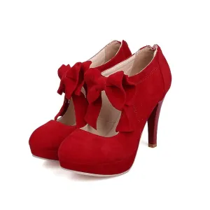 High Heels Made Vintage Heel Pumps Suede Women's High Bow Red Platform 
