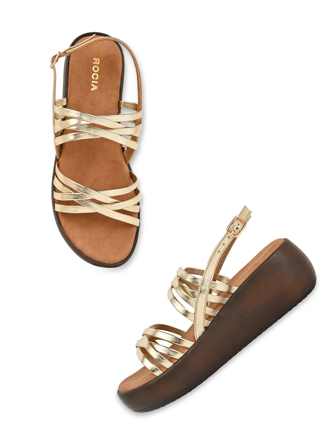 Quality Heel Shoes Rocia By Regal Gold Women Strappy Wedges