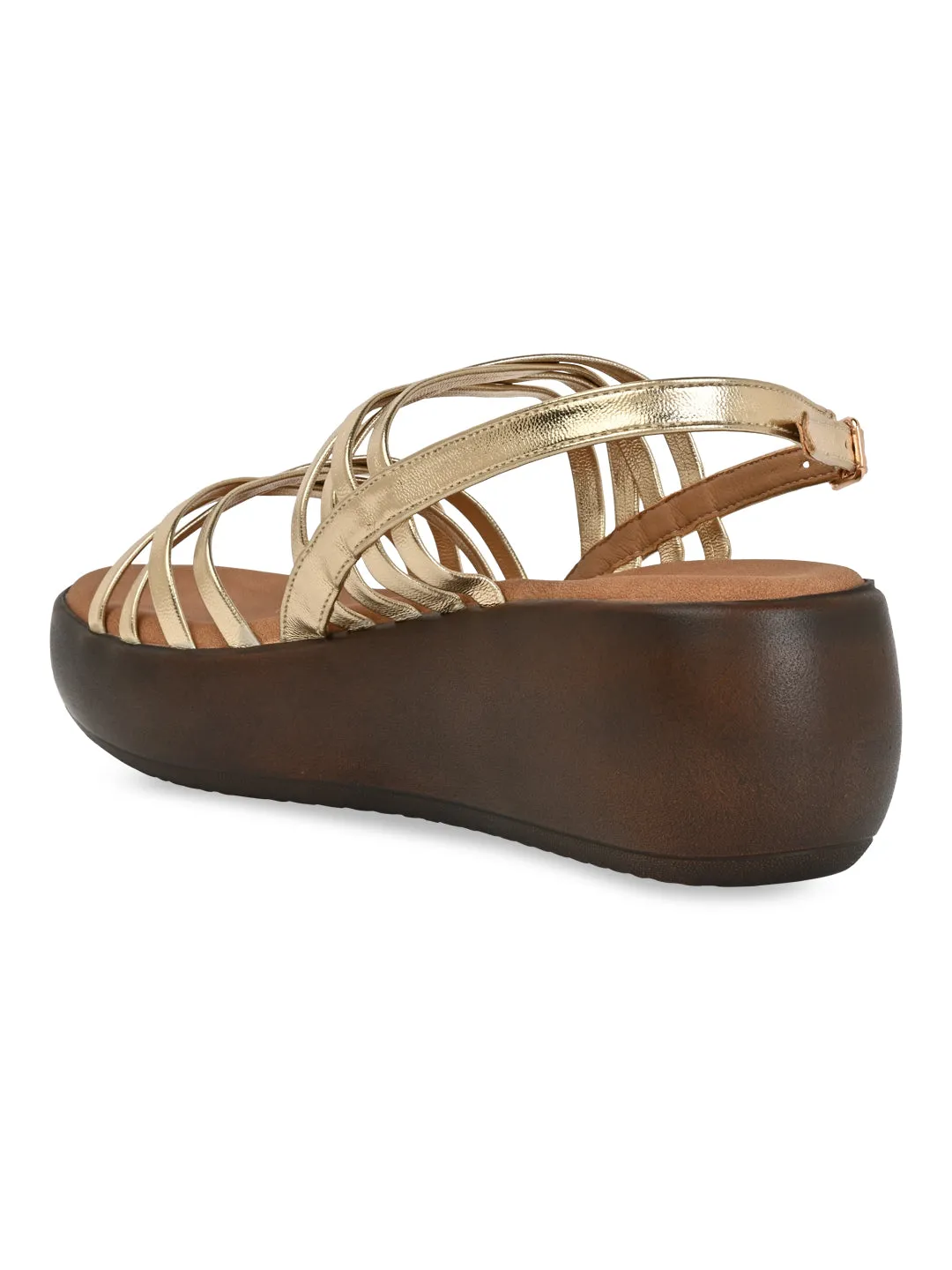 High Heels With Ankle Strap Closed Toe Rocia By Regal Gold Women Strappy Wedges