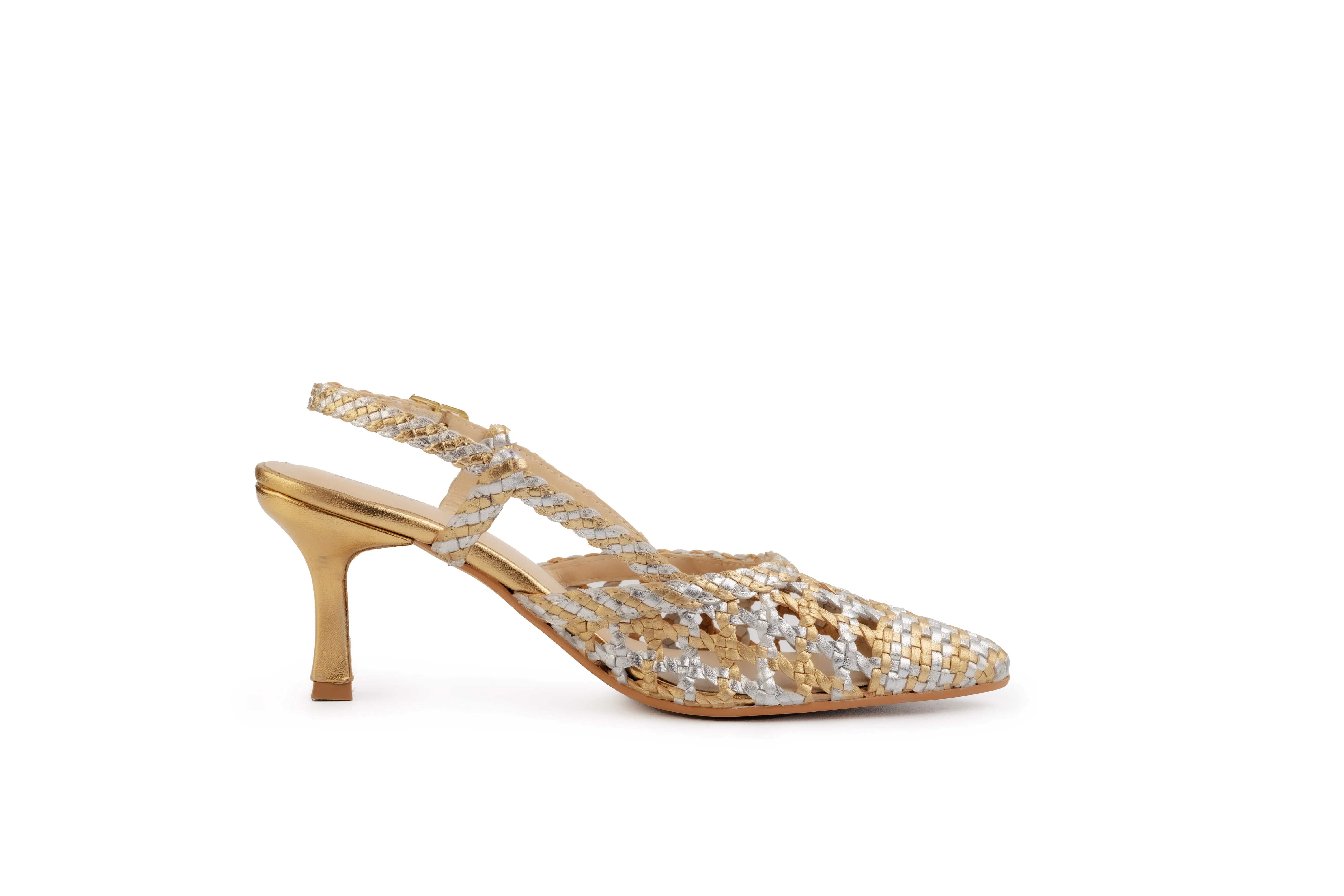 Men Casual Dress Shoes Prague Silver-Gold Leather Slingback