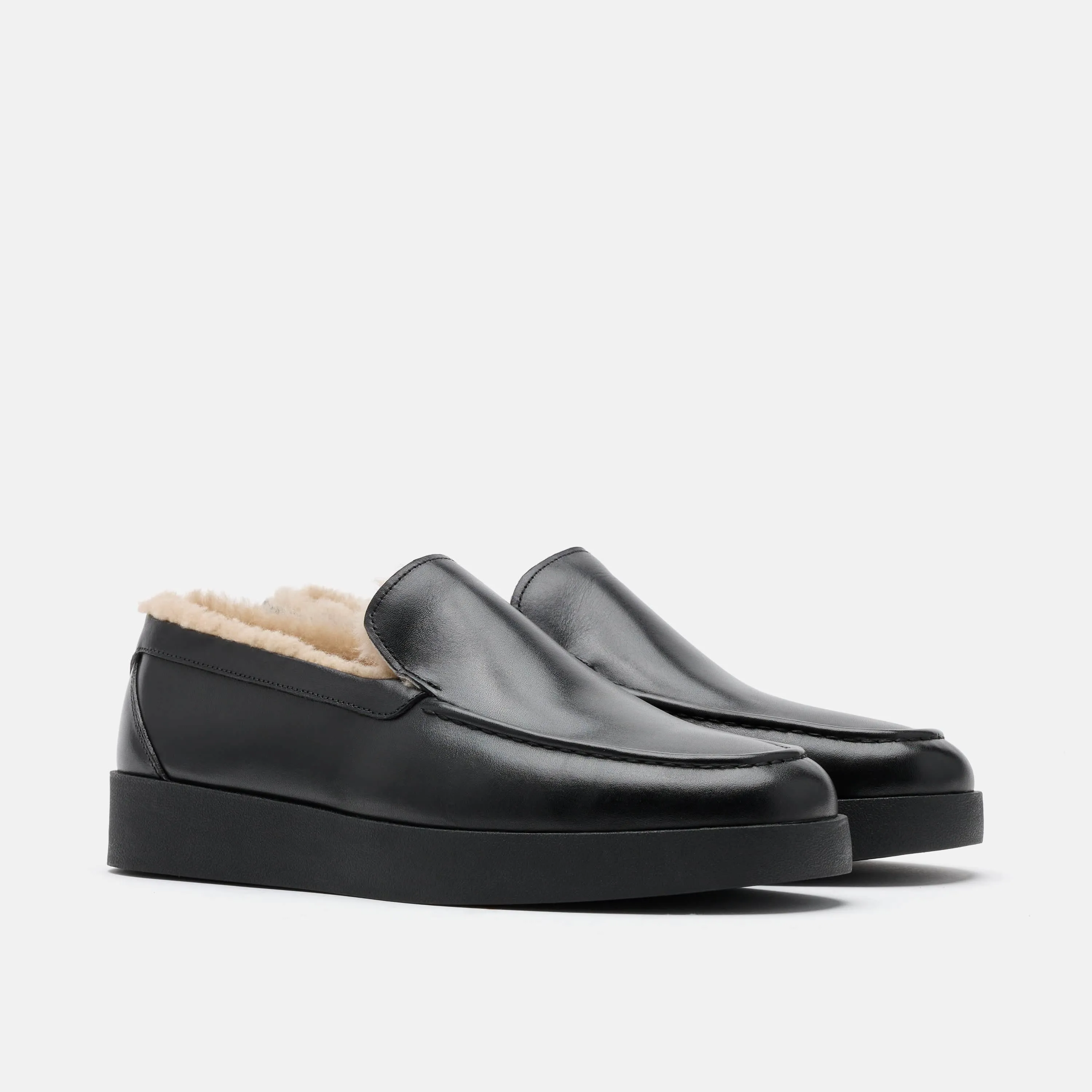Loafers That Feel Like Sneakers Remy Black Leather and Shearling Loafers
