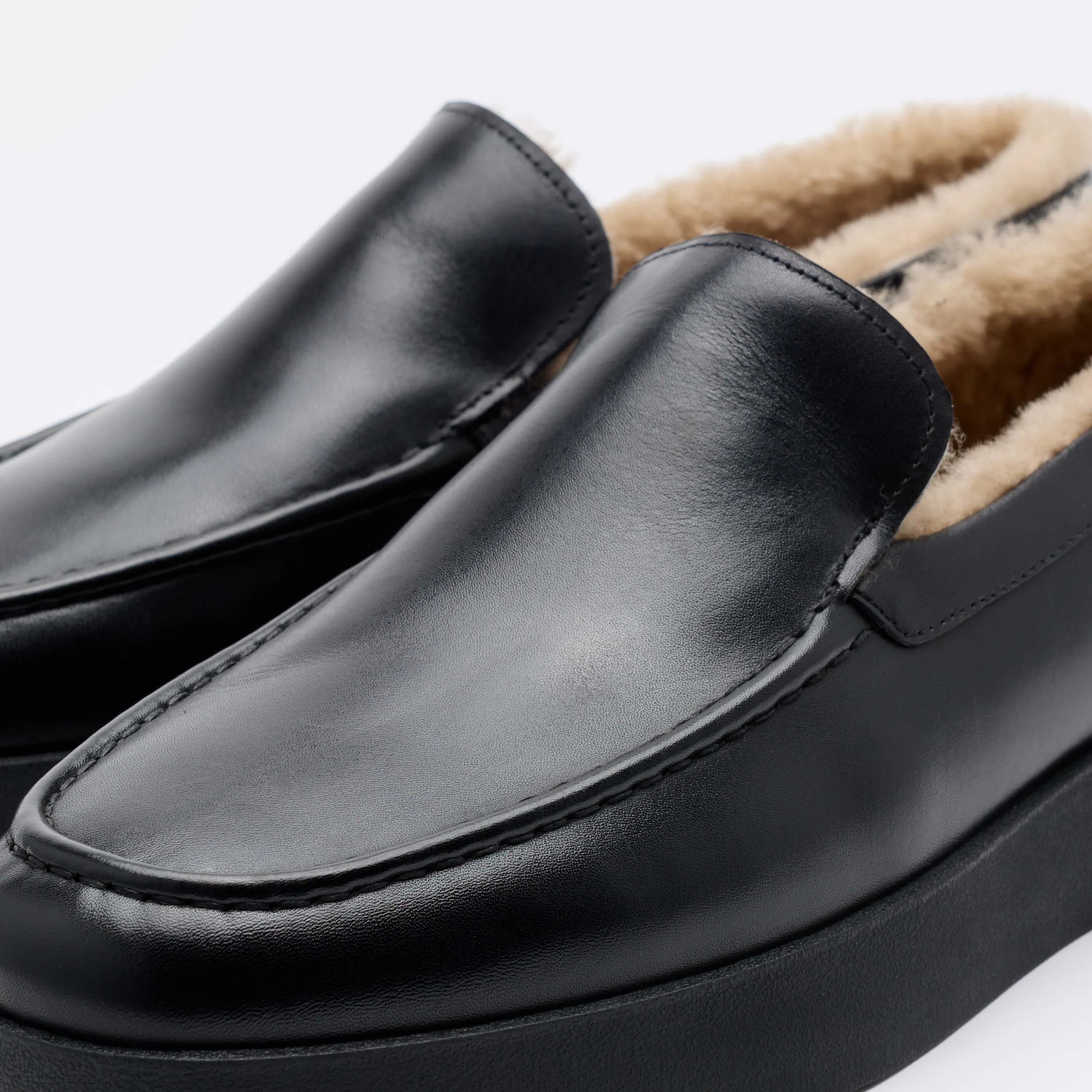 Lug Bit Loafers Remy Black Leather and Shearling Loafers