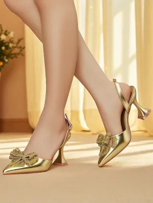 Gold Toe Metallic - Women's Pumps High Slingback Pointed High Heels With A Thick Heel