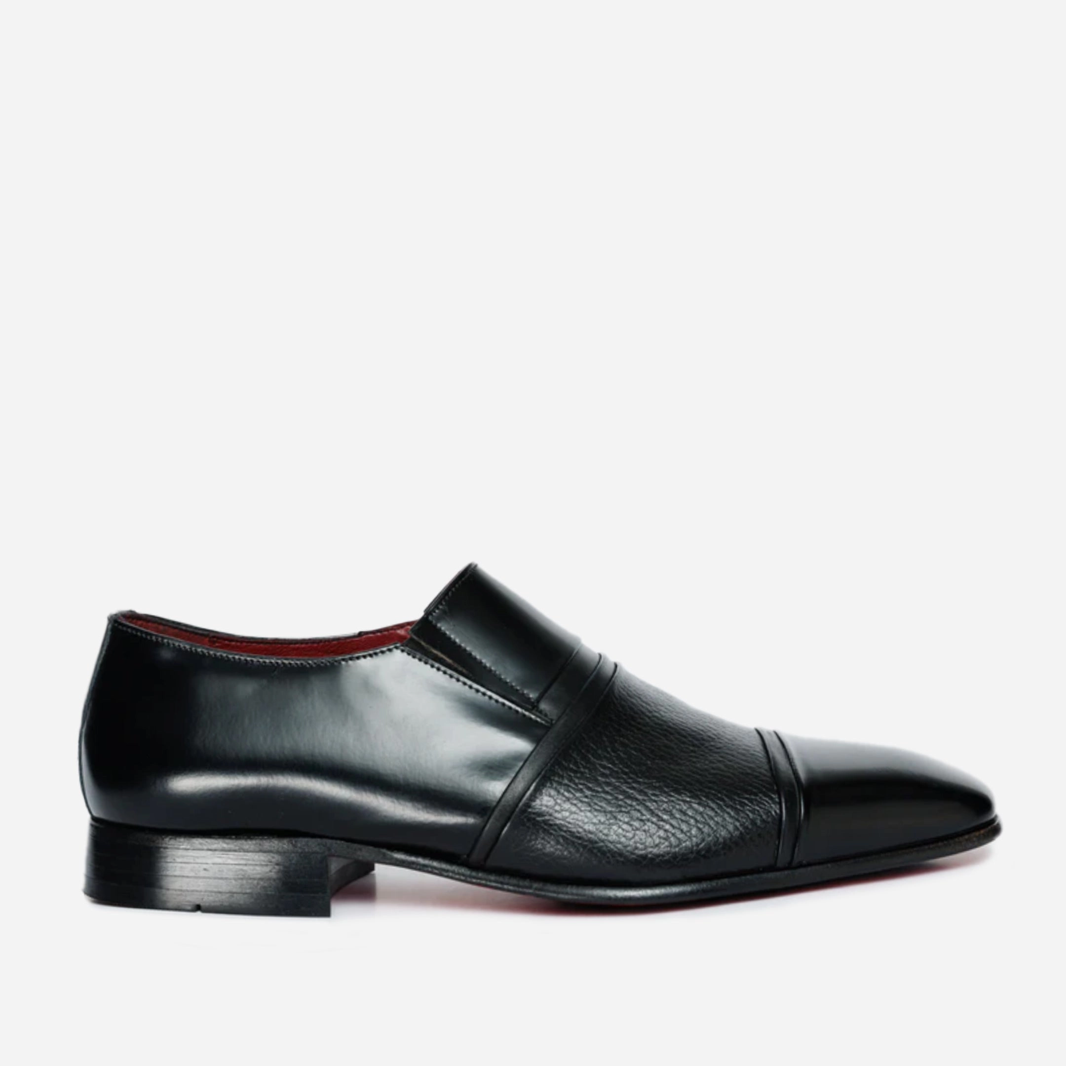 Low Heel Dress Shoes Clearance The Everest Black Leather Cap Toe Dress Loafer Men Shoe