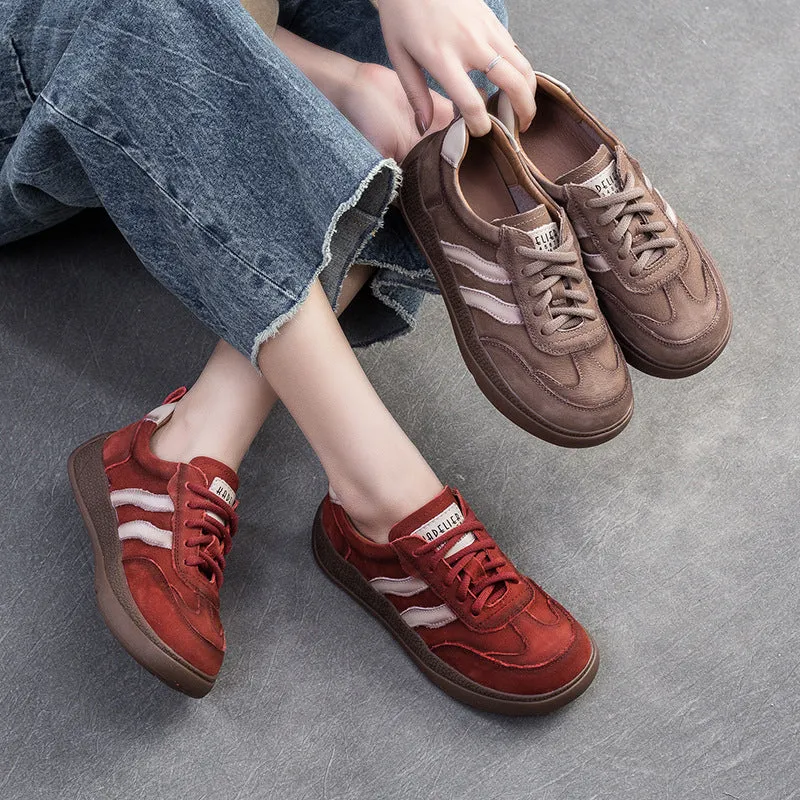 Flat Shoes And Dresses Women Retro Patchwork Leather Comfort Flat Casual Shoes