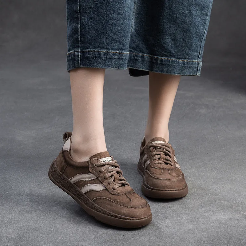 New Fashion Flat Shoes Women Retro Patchwork Leather Comfort Flat Casual Shoes