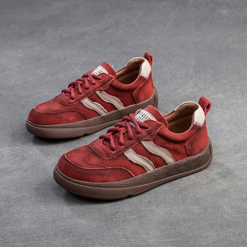 Flat Bottom Running Shoes Women Retro Patchwork Leather Comfort Flat Casual Shoes