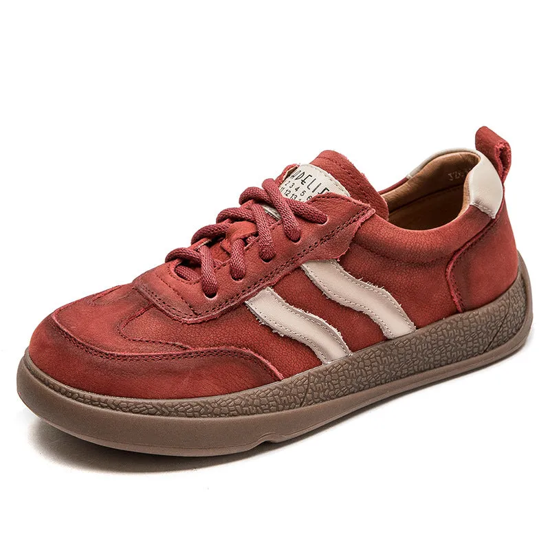Shoes Flat Heels Women Retro Patchwork Leather Comfort Flat Casual Shoes