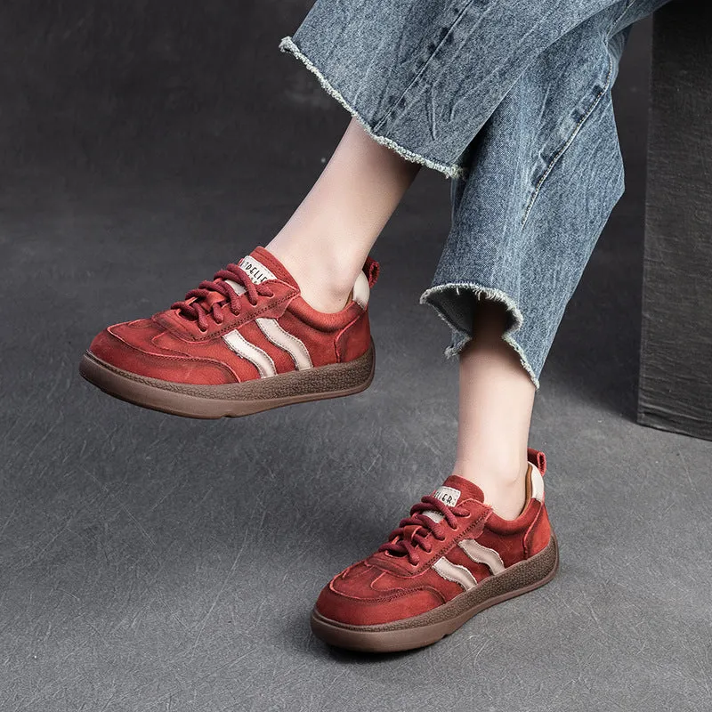 Training Shoes Flat Sole Women Retro Patchwork Leather Comfort Flat Casual Shoes