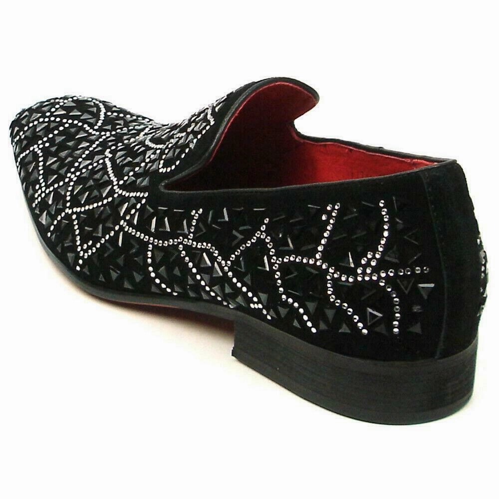 Fiesso Black Suede Black Rhinestones Formal Entertainer Slip on Shoes FI 7415 Loafers Reviews