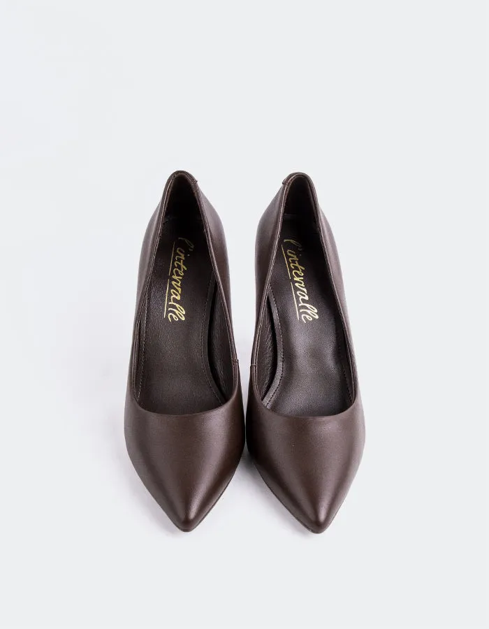 Amanda Brown Leather Block High Heel Platform Shoes