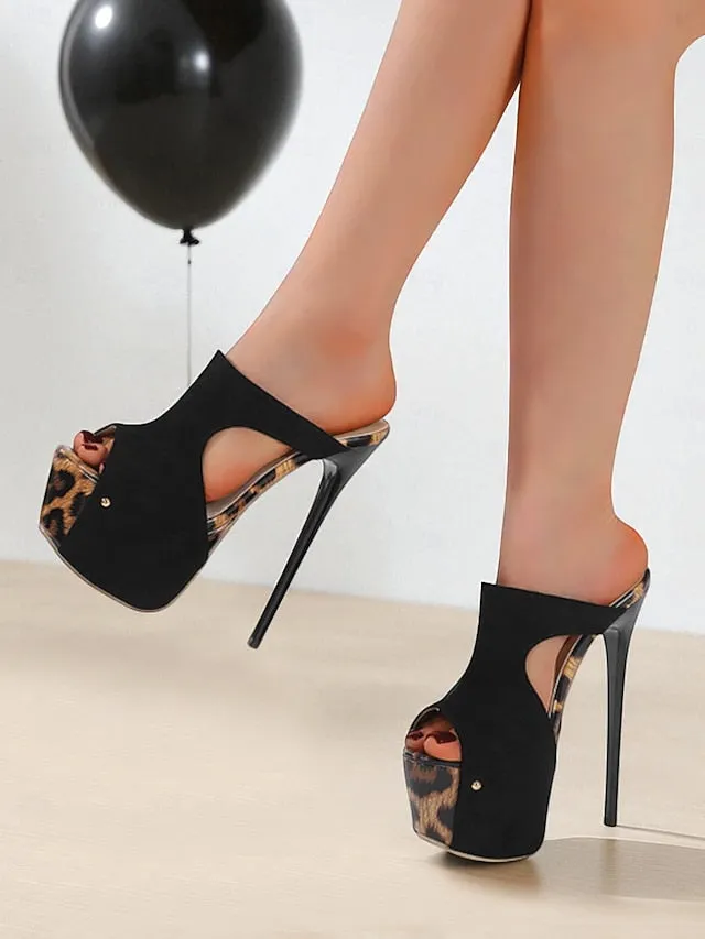 Black with High Mules Peep Platform Women's Toe Heel Dollhouse High Heels