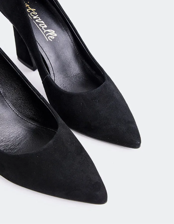 Amanda Black Suede High Heels Crystal