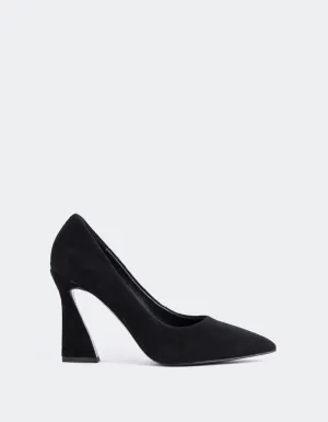 Amanda Black Suede Block High Heels Closed Toe