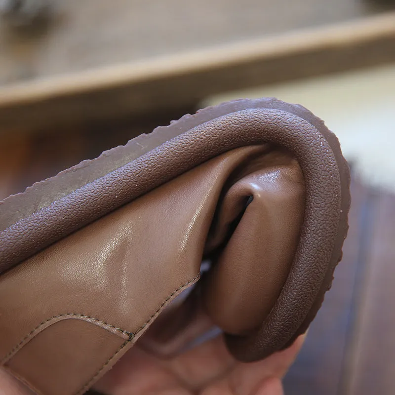 Women Retro Solid Soft Leather Flat Casual Shoes Slip On Walking Shoes For Feet Reviews