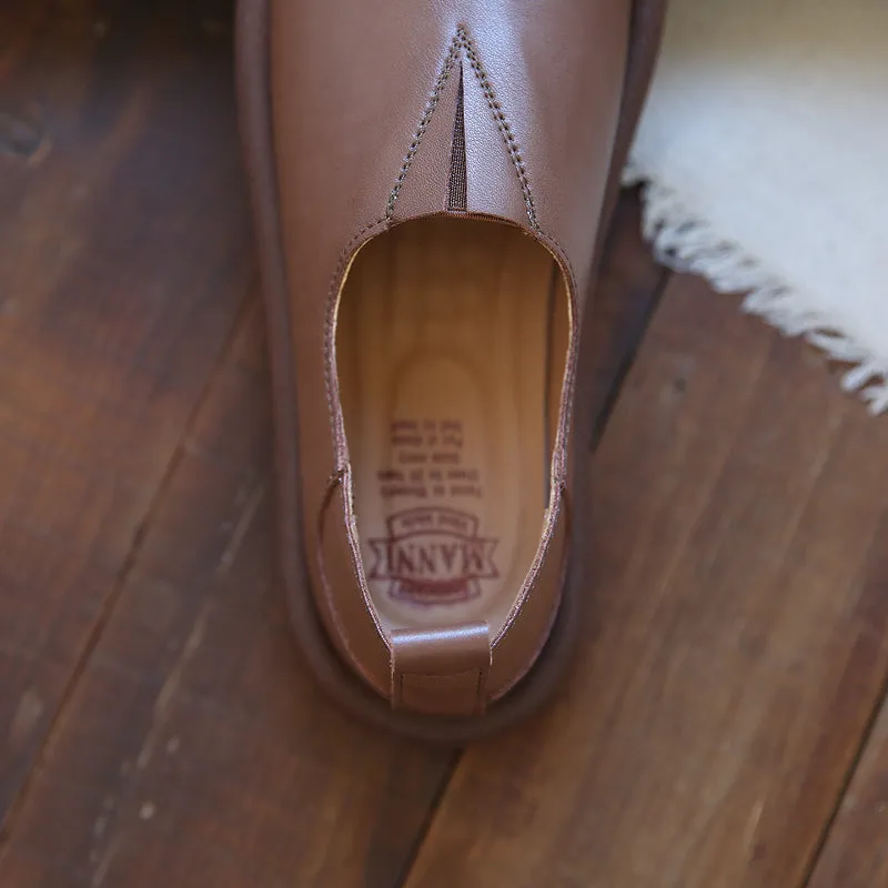 Using Clipless Shoes On Flat Pedals Women Retro Solid Soft Leather Flat Casual Shoes