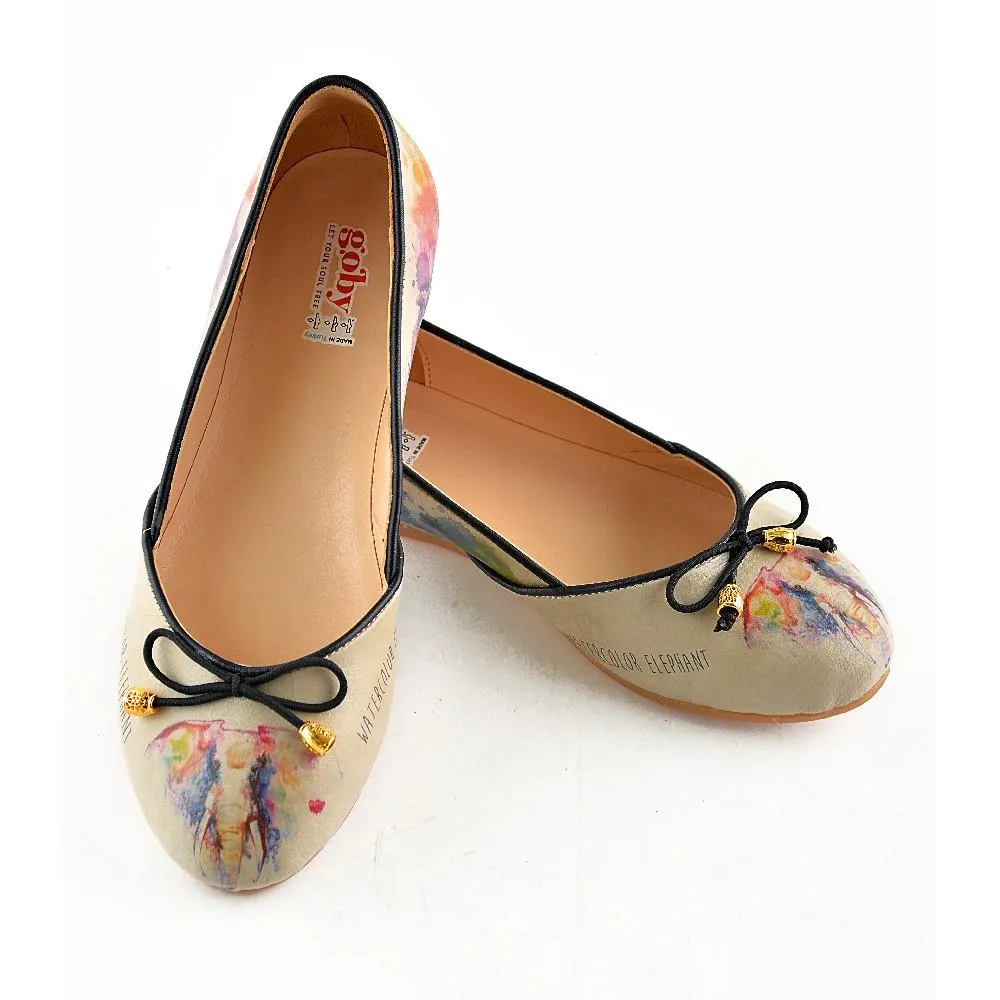 Brown Leather Flat Shoes Flamboyant Elephant Ballerinas Shoes OMR7109