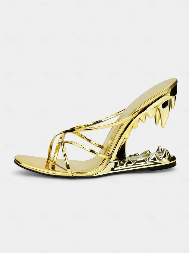 Mule Shoes Flat Ladies Flat Sandals Metallic with - Sculpted Design Unique Heel Gold