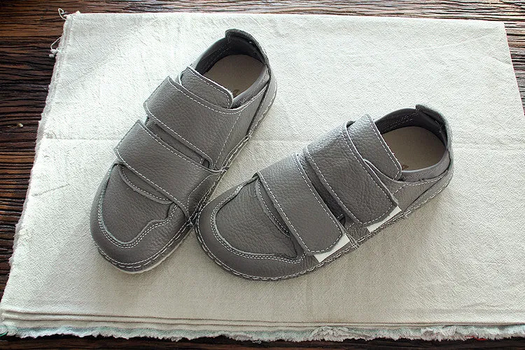 Women Handmade Retro Leather Flat Casual Shoes Open Toe Flat Dress Shoes