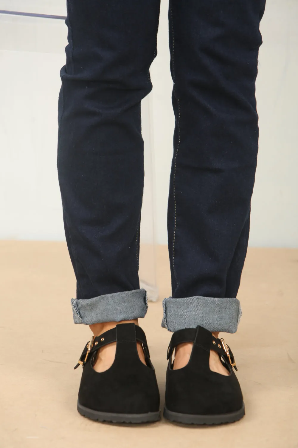 SLIP ON SPLIT BLACK SUEDE CLOGS WITH BUCKLE (PACK A) Santorini Sandals