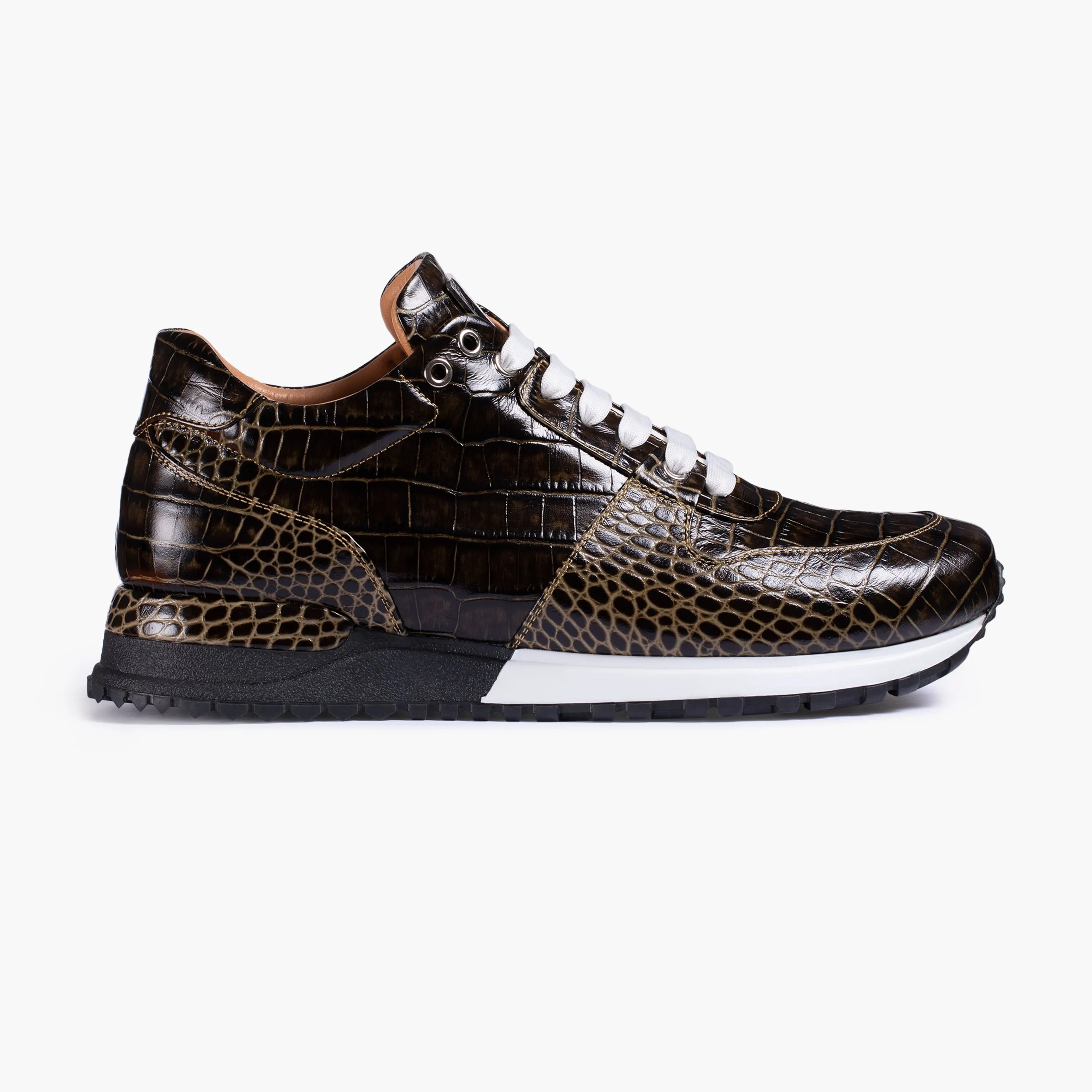 Prada Patent Leather Sneakers Men's Brown Croc-Print Leather Sneaker