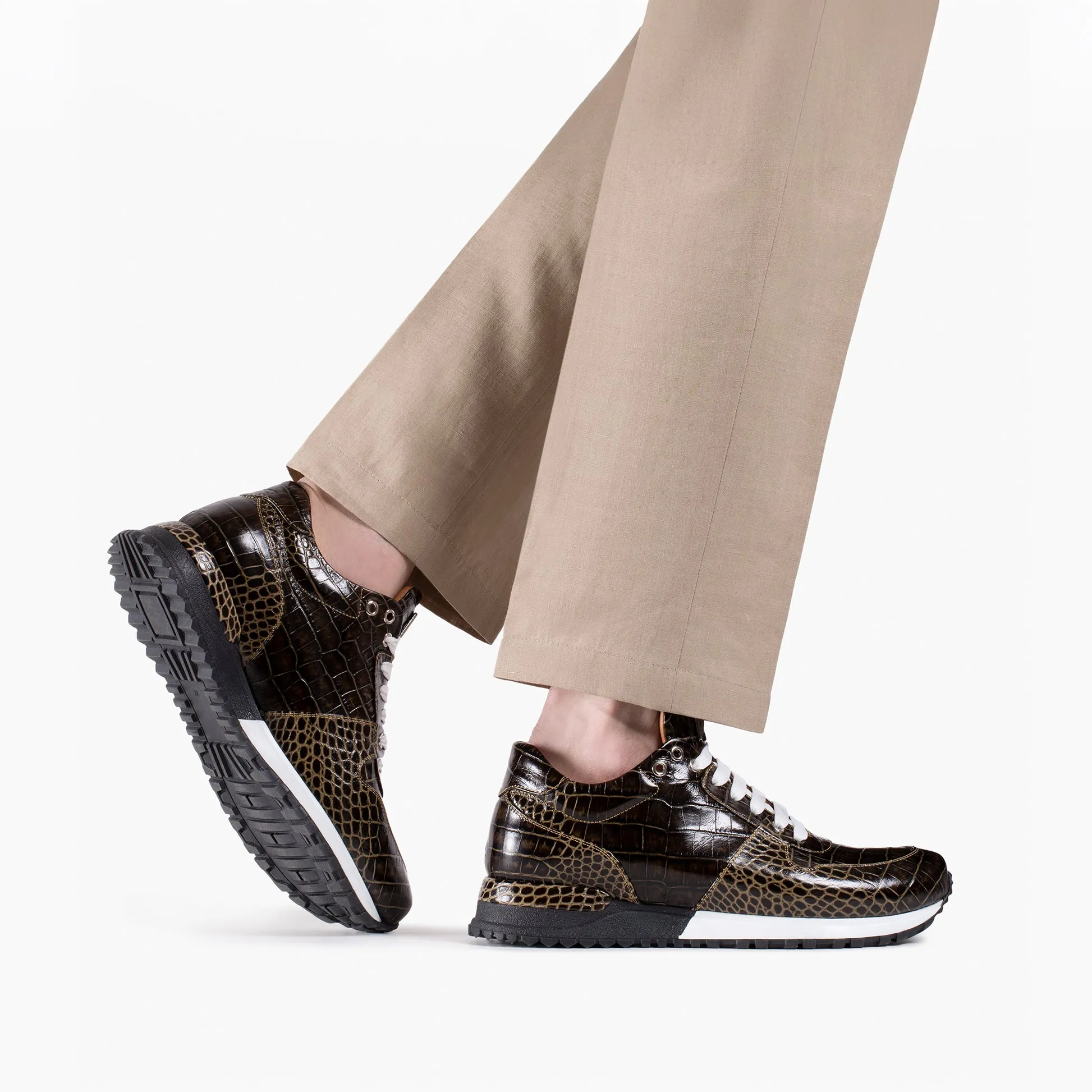 Balance Wide Sneakers Men's Brown Croc-Print Leather Sneaker