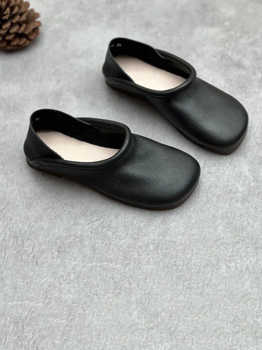 Women Casual Summer Solid Soft Leather Flat Shoes HH022