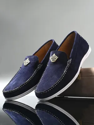 Genuine Navy Suede Leather Impact Technolog Slip On For Men Outfit With Loafers