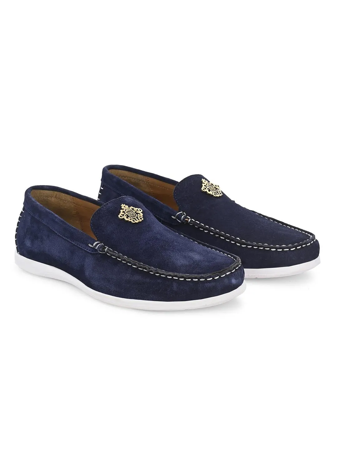 Genuine Navy Suede Leather Impact Technolog Slip On For Men Barefoot Shoes Loafers