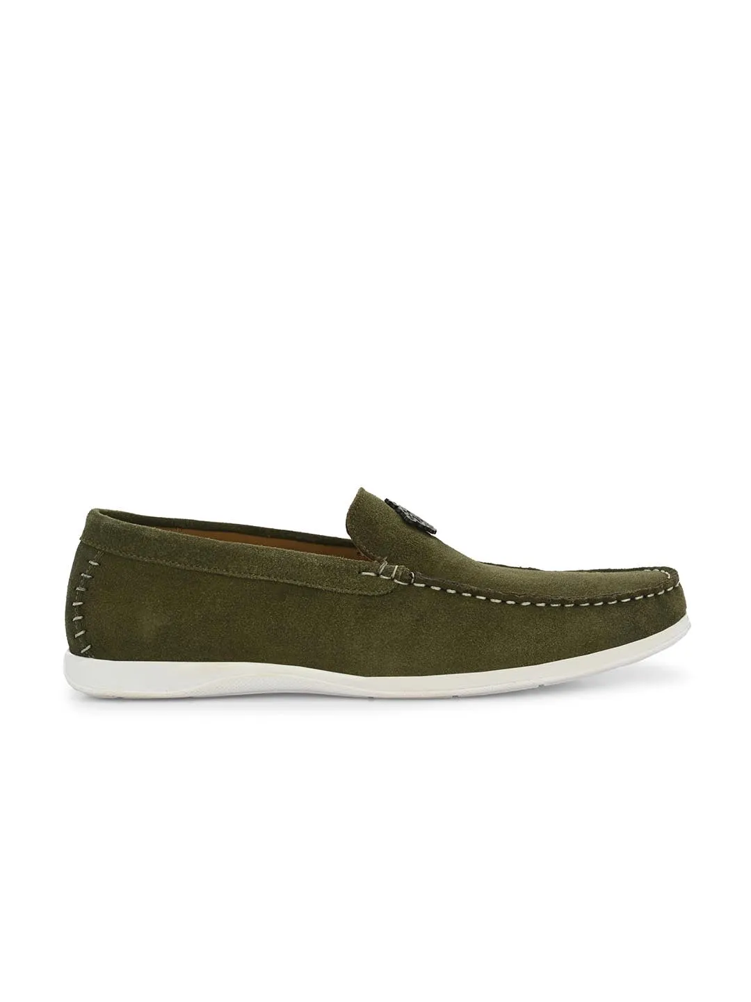 Extra Wide Loafers Genuine Olive Suede Leather Impact Technolog Slip On For Men
