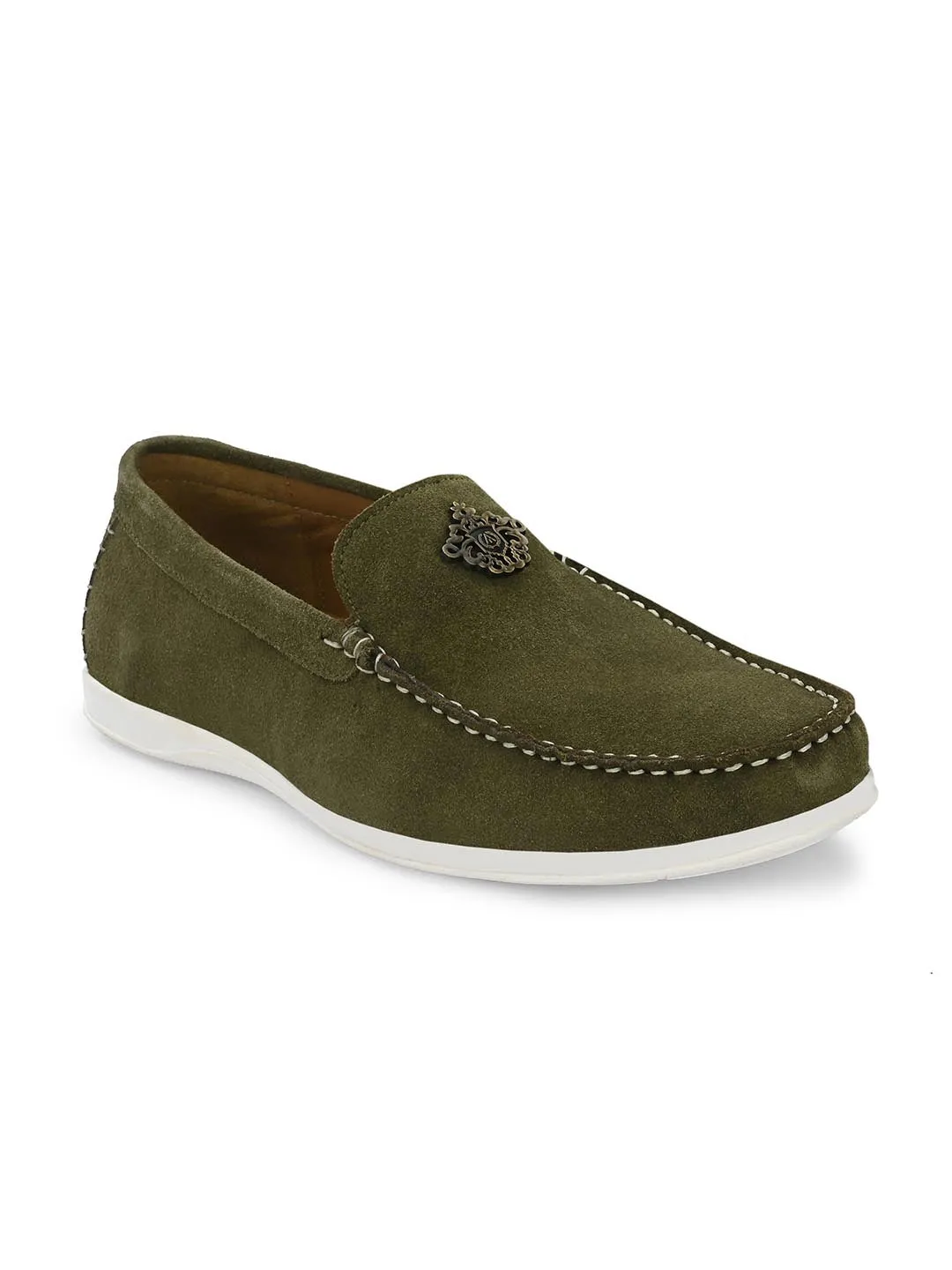 T Bar Loafers Genuine Olive Suede Leather Impact Technolog Slip On For Men