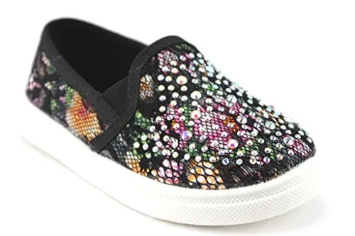 Wutang Sneakers Girls FHX-08I Crystal Bling Slip On Floral Lace Canvas Shoes