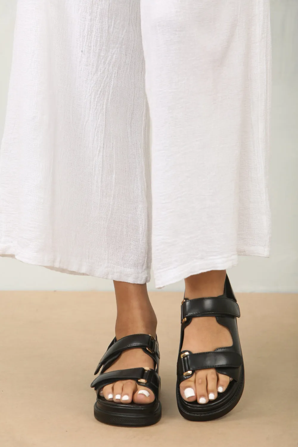 Birkenstock Sandals Big Buckle Double Strap Designer Chunky Black Faux Leather Sandal