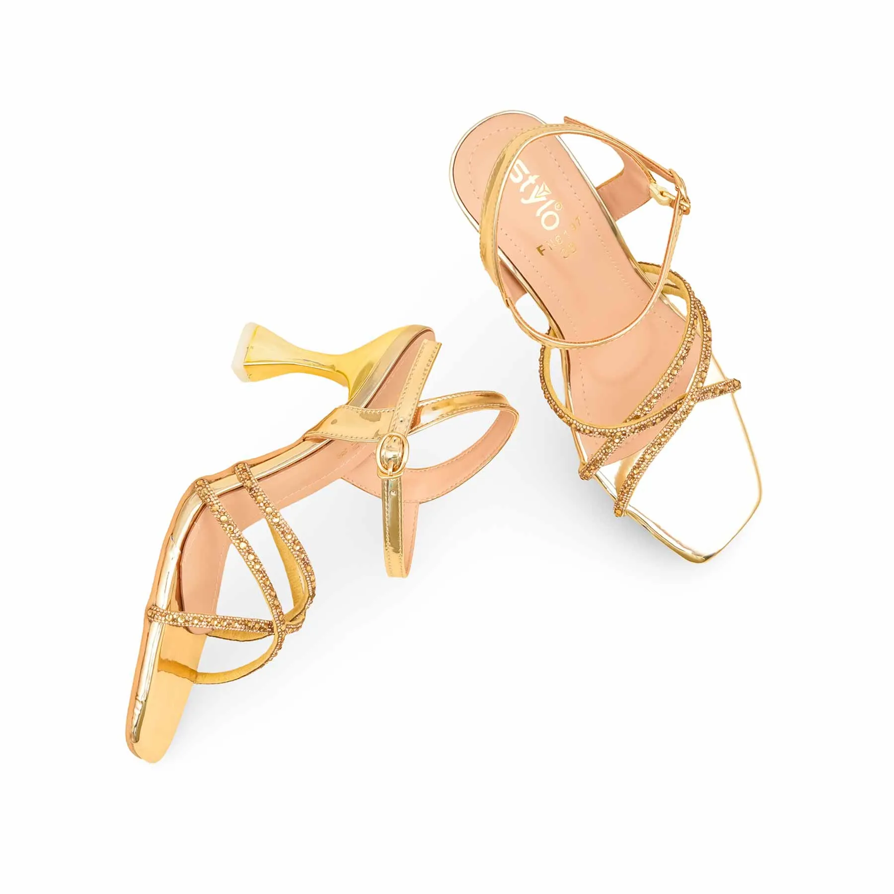 Most Expensive High Heel Shoes Golden Fancy Sandal For Women FN6197
