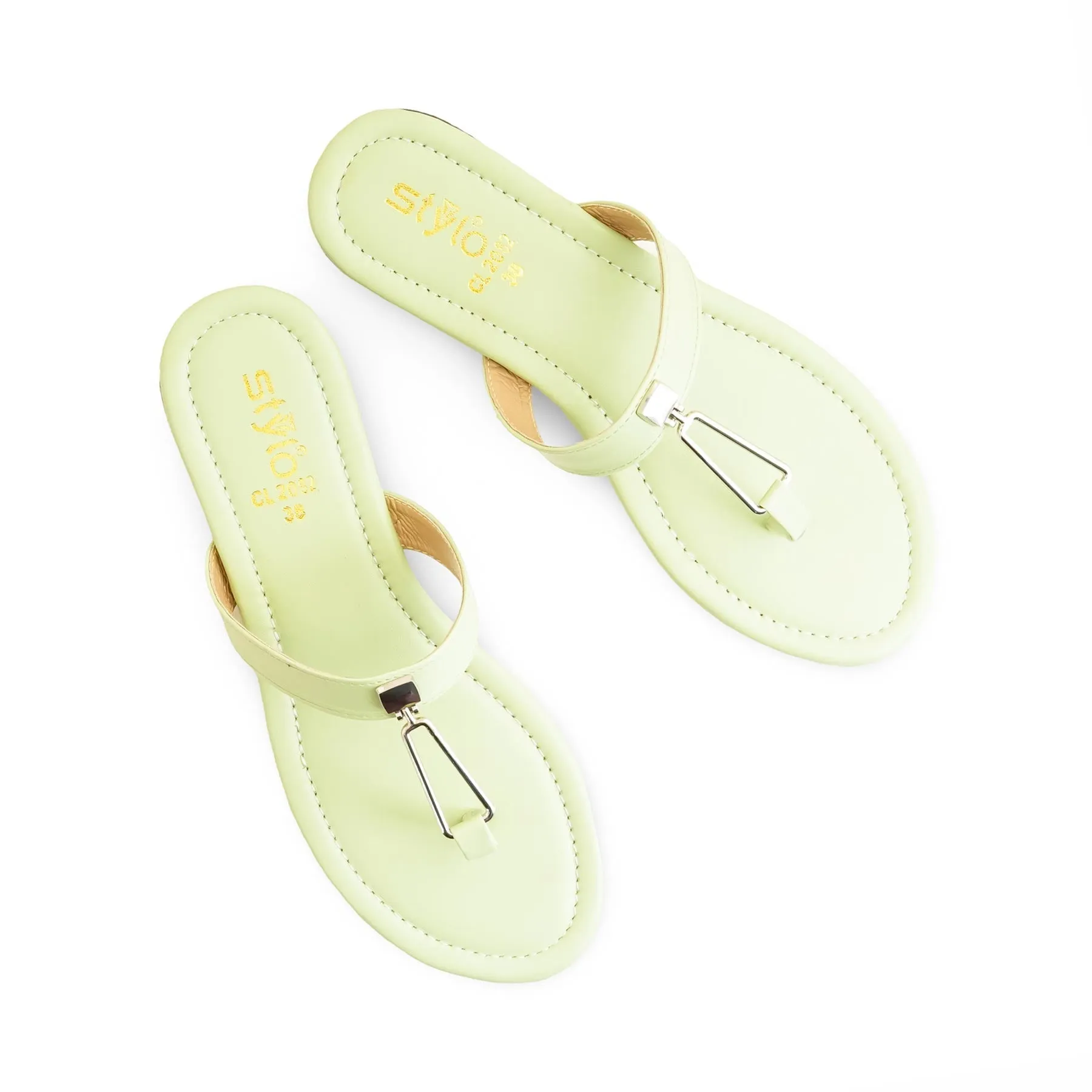Gold Flat Shoes Near Me Green Casual Women Chappal  CL2082