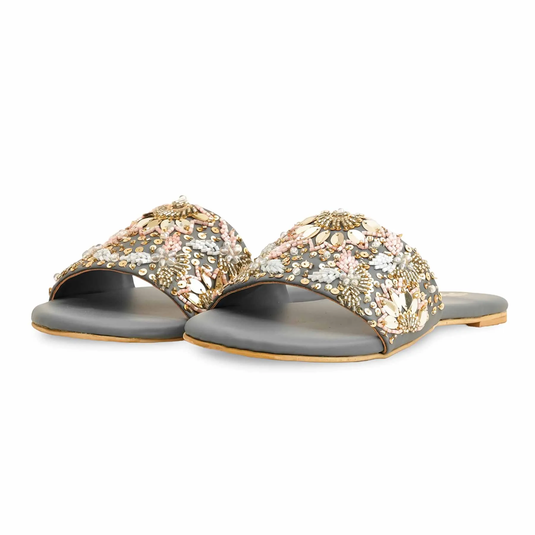 Grey Fancy Women Slipper EC0219 Flat Shoes In Winter