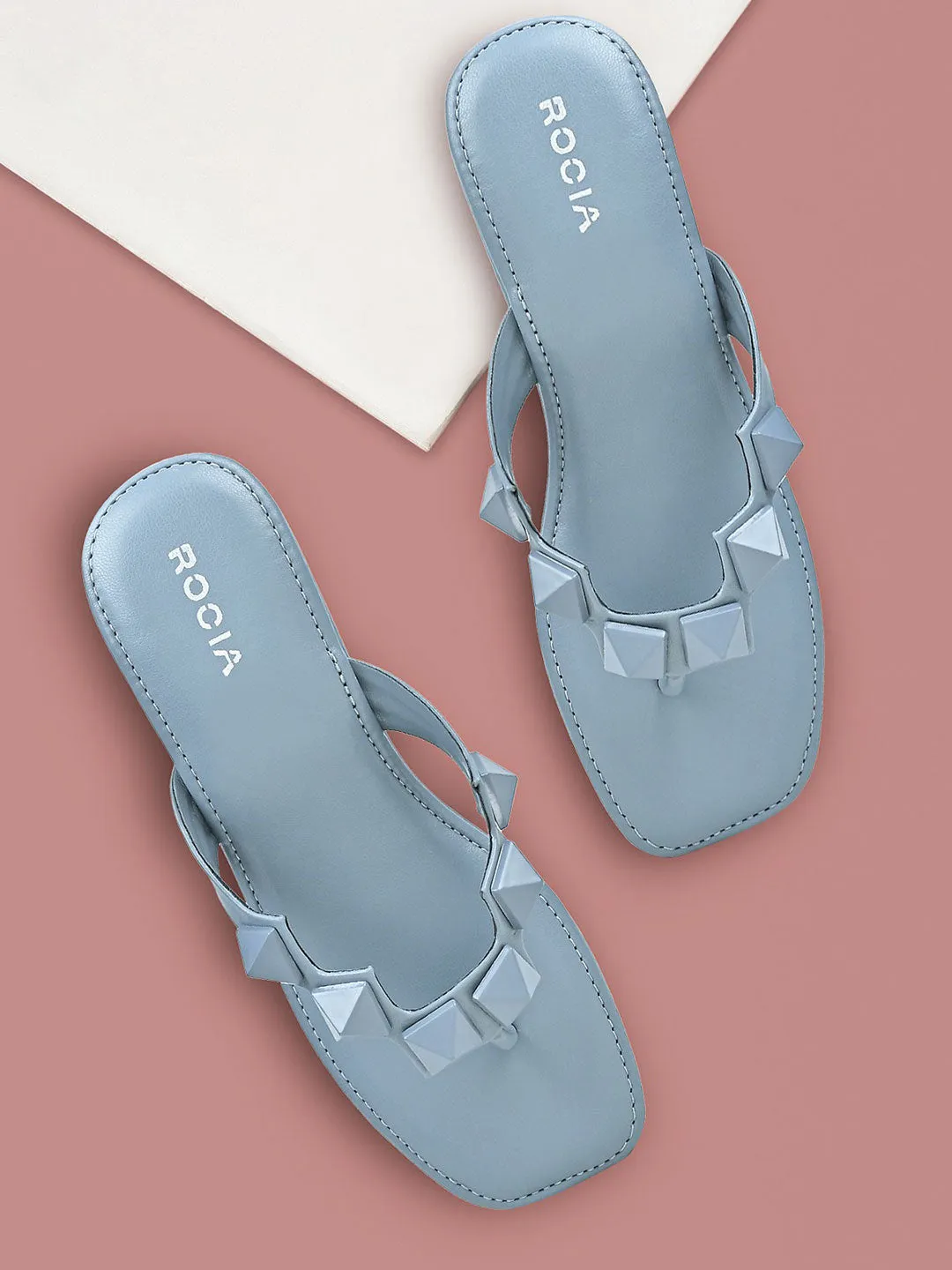 Rocia By Regal Blue Women Square Toe Embellished Wedges 1980's High Heels