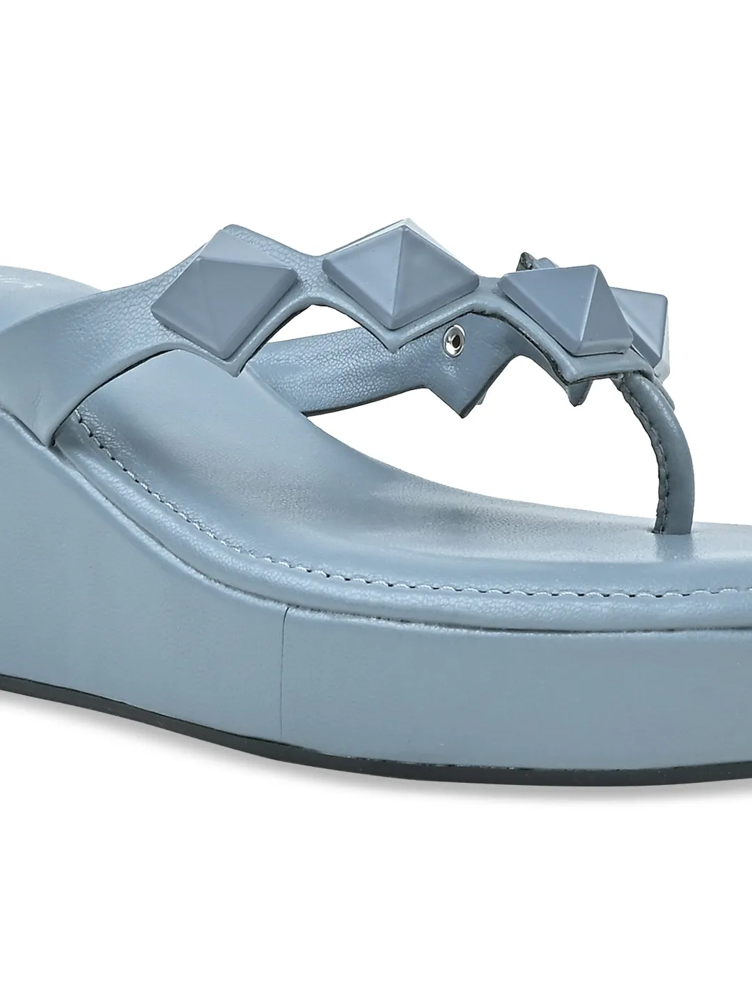 Rocia By Regal Blue Women Square Toe Embellished Wedges Running Shoes With High Heel To Toe Drop