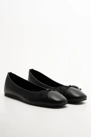 Square Toe Ballerina Pumps Black Flat Shoes With Sling Back