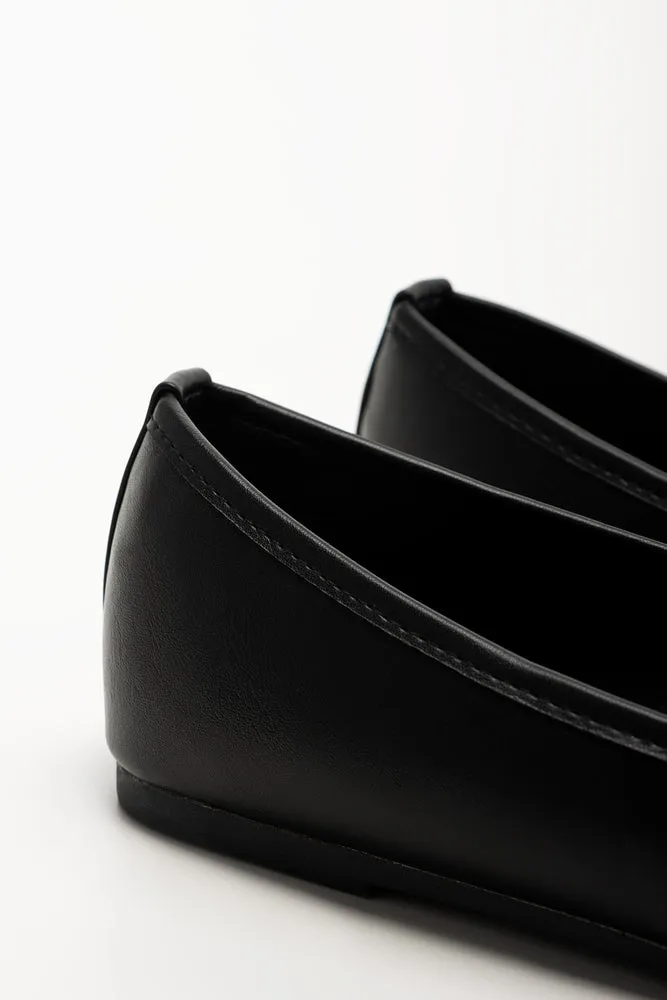 Square Toe Ballerina Pumps Black Faux Fur Flat Shoes