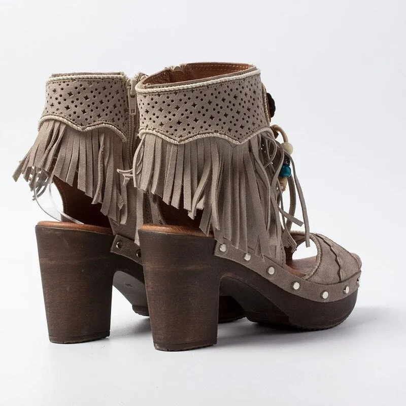 Neo Boots Platform Boot Sandals In 3 Different Colors With Fringe Silver Conchos And Turquoise Wooden Beads Vegan Leather Boho Booties Tan Taupe Or Champagne Pink