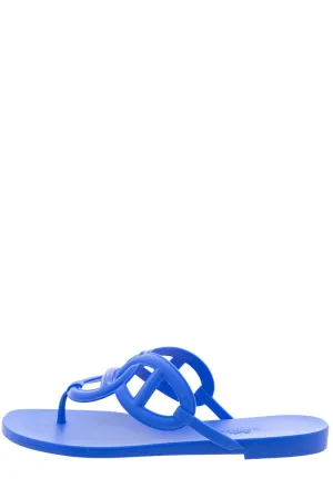 Rhinestone Flat Sandals Herms Blue Egerie Sandals SZ 40