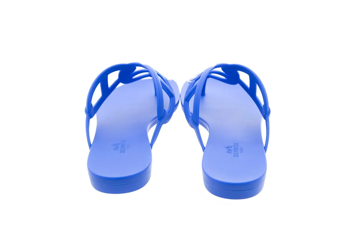 Herms Blue Egerie Sandals SZ 40 Block Heels Sandals