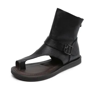 Women Retro Plain Leather High Top Flip-Flops Sandals High Heel Pads For Shoes