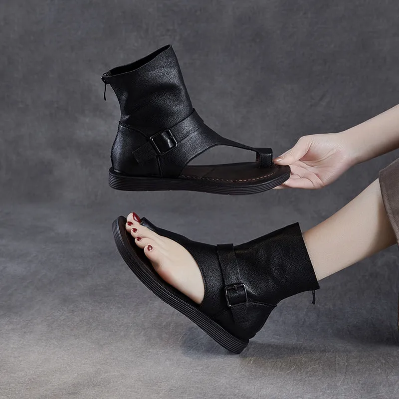 Sexy High Heel Platform Shoes Women Retro Plain Leather High Top Flip-Flops Sandals