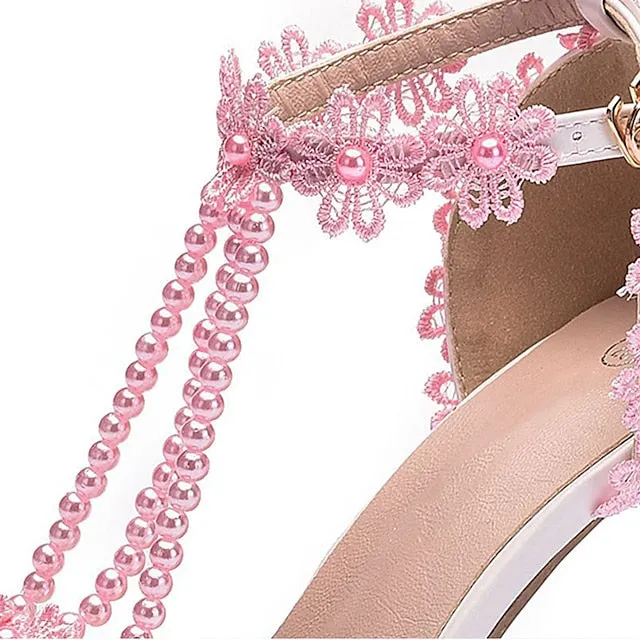 Heel Shoes Women's Wedding High Bridal Lace Pointed