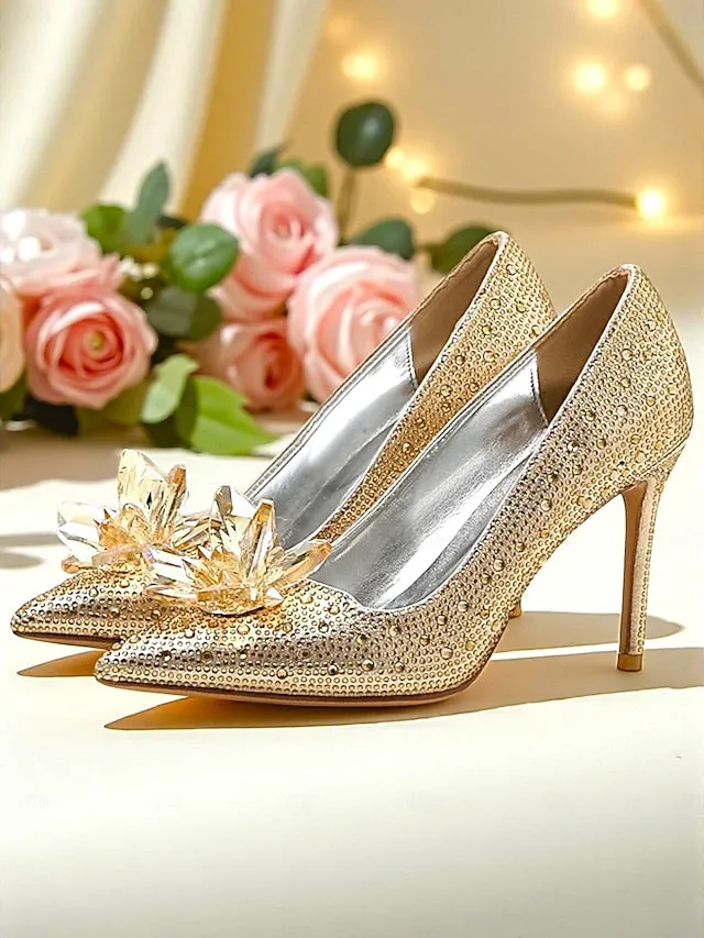 Crystal High Women's Sparkly Pumps Gold Embellished - Heel Types Of High Heel Sandals