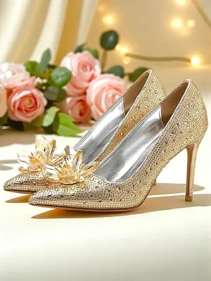 Crystal High Women's Sparkly Pumps Gold Embellished - Heel High Quality Heels