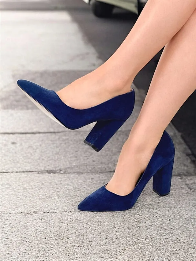 Heels Pointed Suede Toe Block Heel High | Women's Classic
