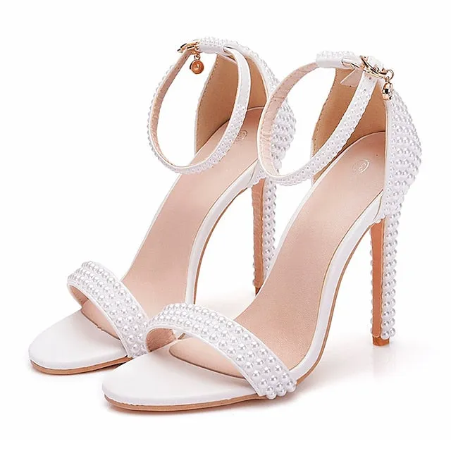 High Elegant Heel Women's Shoes Pearl-Embellished Wedding Mesh High 